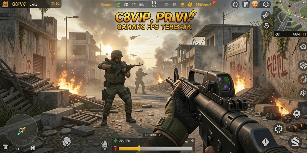 Tampilan gameplay C8VIP yang seru dan mendebarkan dalam mode FPS.