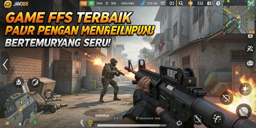 Tangkapan layar gameplay JAVO88 menampilkan aksi seru di medan perang FPS.
